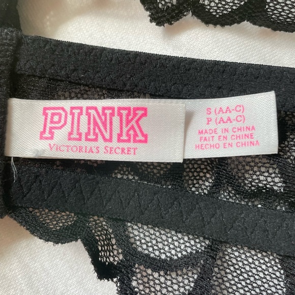 Vintage PINK Victoria Secret Black Halter Bralette with Floral Lace Size Small - Picture 4 of 4
